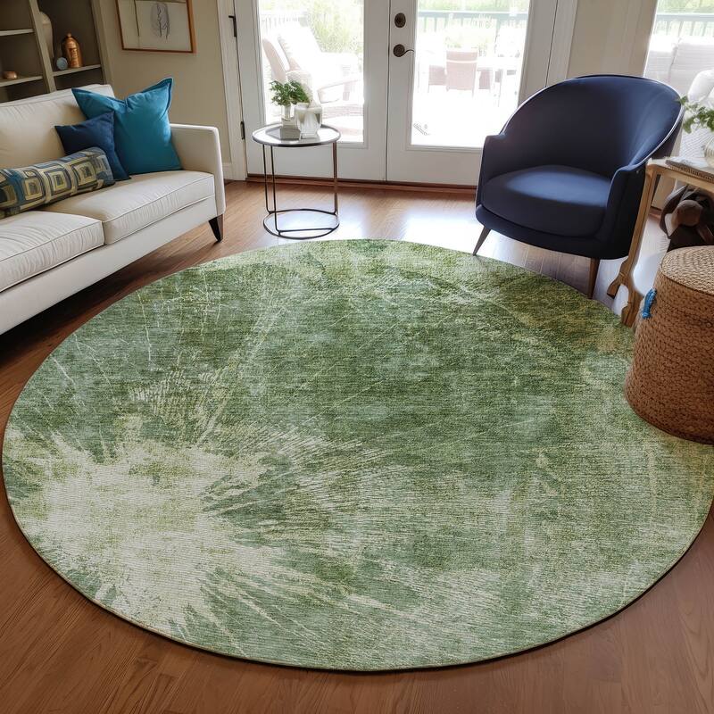 Machine Washable Indoor/ Outdoor Chantille Modern Tree Grain Rug - Fern - 8' x 8'