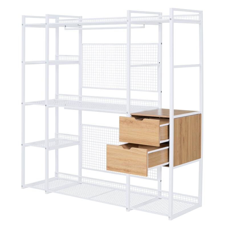 Open-Style Wardrobe with Hanging Rails, Shelves and Drawers - N/A