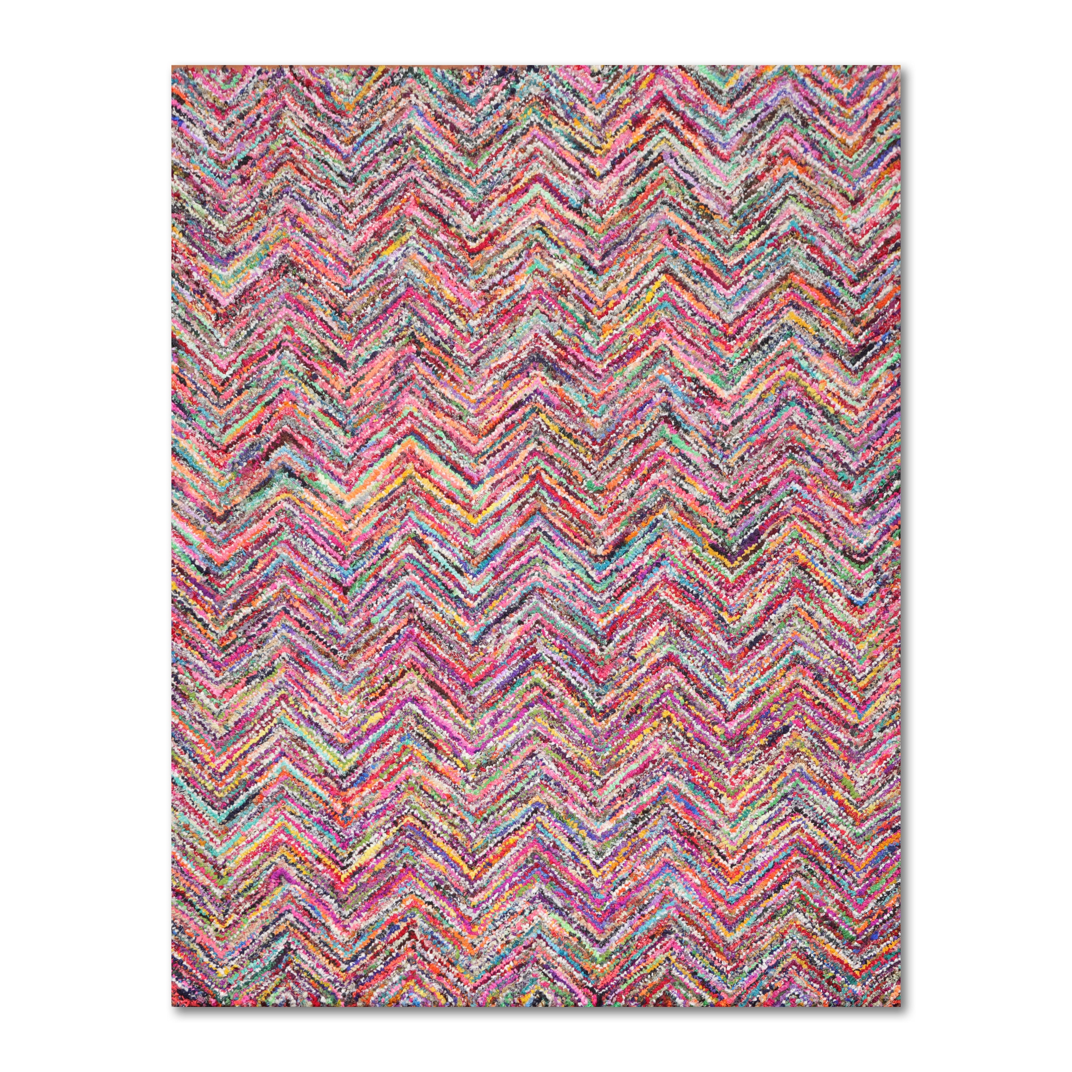 5'6x8' Hand Tufted Cotton Zig-Zag Medley Multi Color Cotton Area Rug Oriental Area Rug Multi-Color, Color - 5'6" x 8'