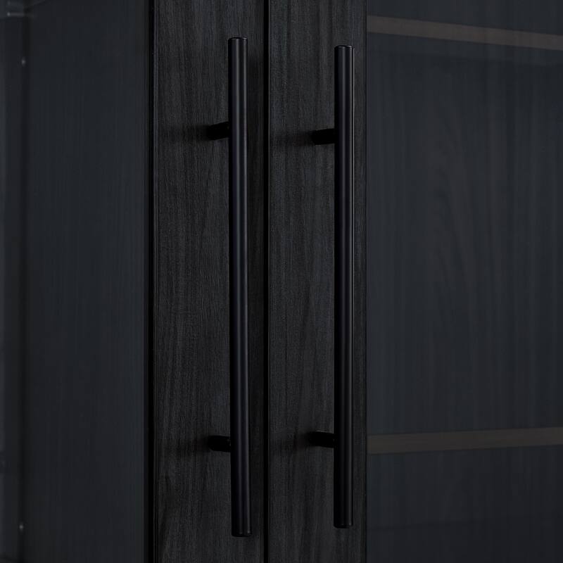 60'' Tall Display Cabinet with Tempered Glass Door, LED Lighting, 2 Drawers, Modern Storage Cabinet Book Display Cabinet