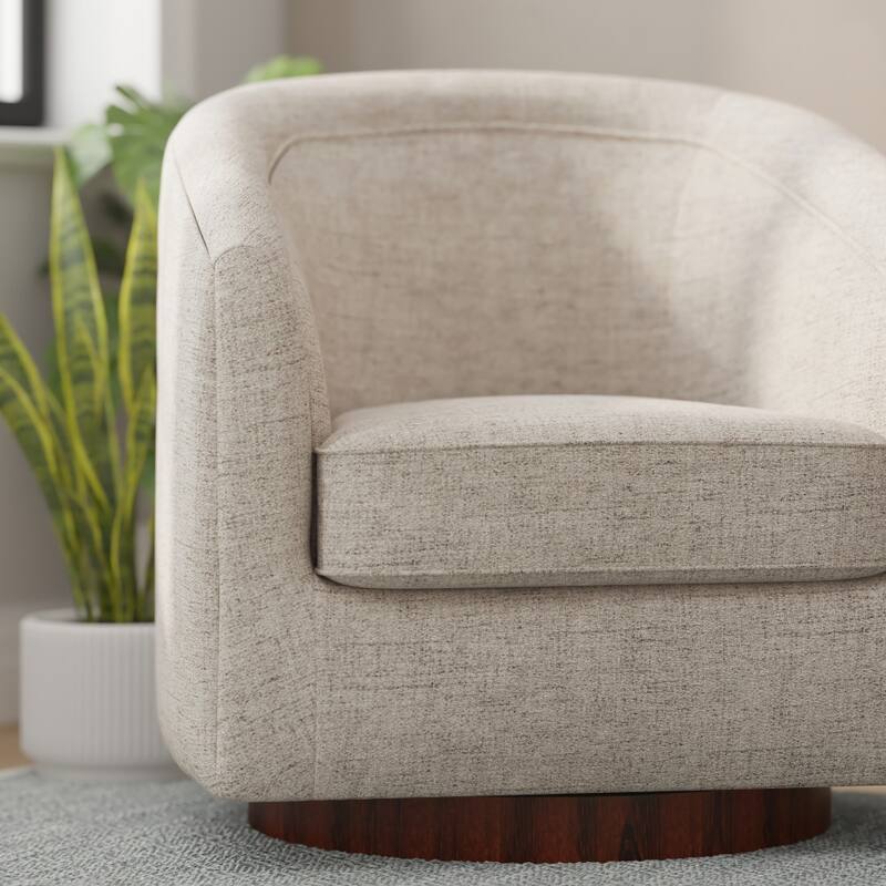 Barrel Accent Chair with 360° Swivel Vinyl Wrapped Base