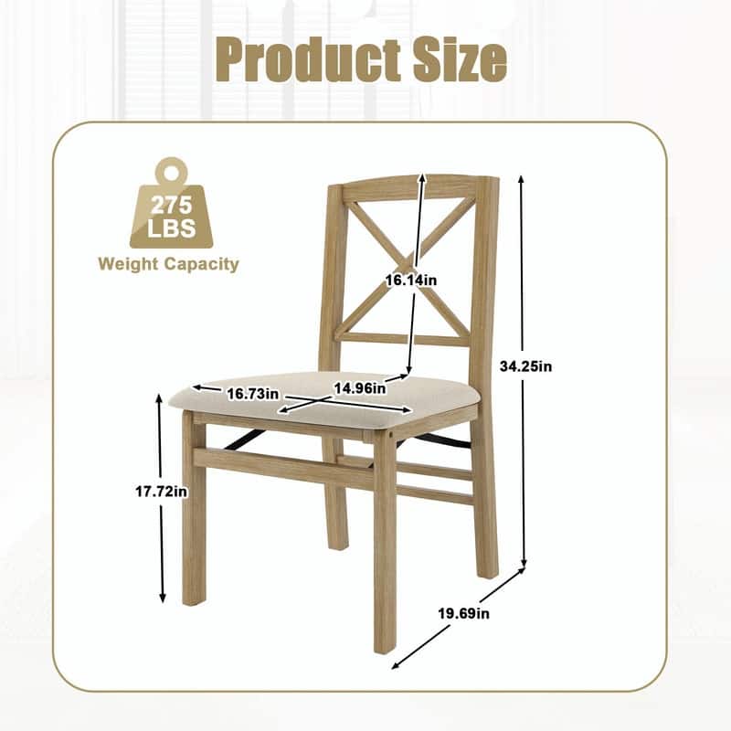 X-Back Scandinavian Dining Chairs, Set of 2 Upholstered Wooden Chairs for Kitchen, Dining Room