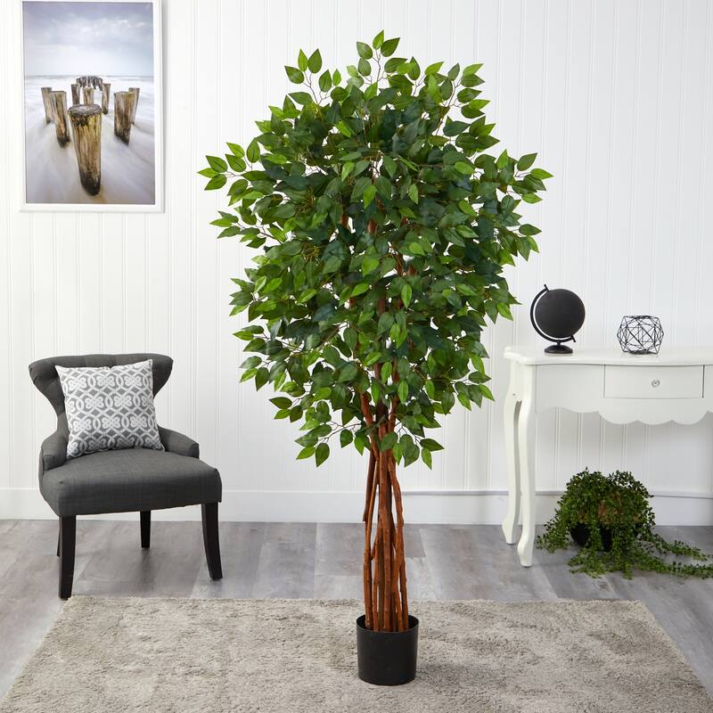 Artificial Weeping Fig Tree 5.5Ft Indoor Decorative Trunk Tree - Green - 61 Inches and Over