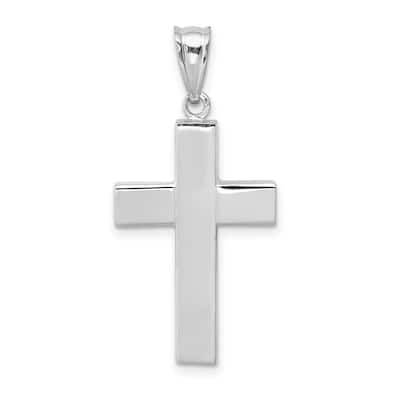 Curata 14k White Gold 18" Polished Hollow Cross Pendant Necklace