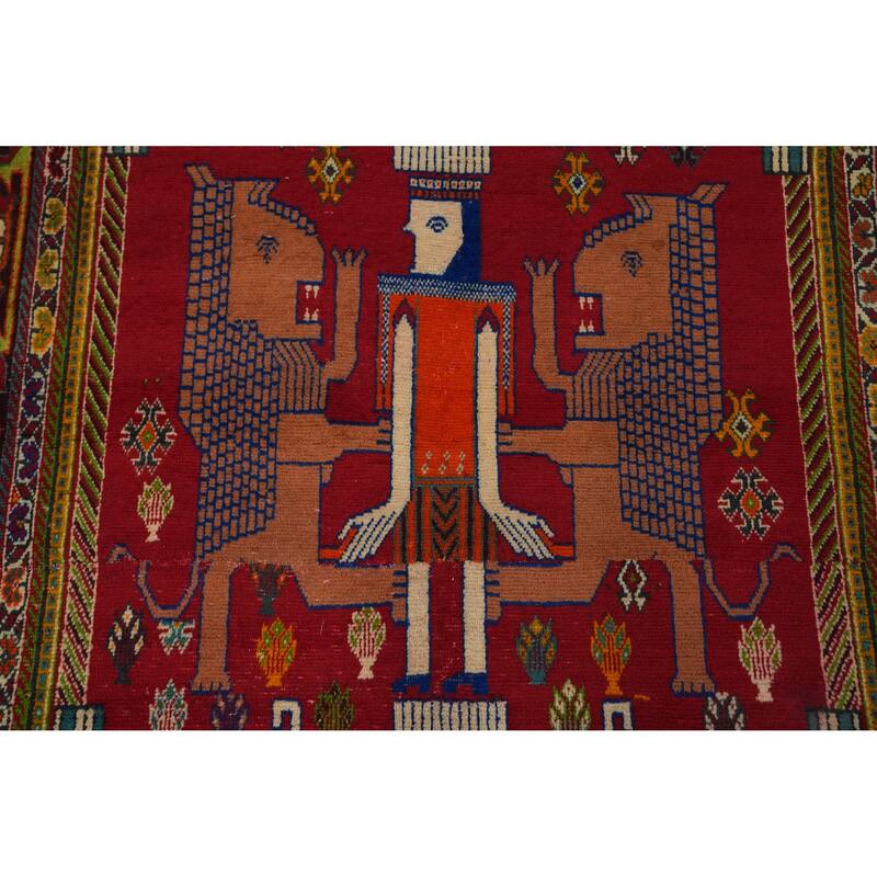 Hand Knotted Oriental 100% Wool Carpet Traditional Tribal Red Shiraz Area Rug - 7' 7'' X 4' 11''