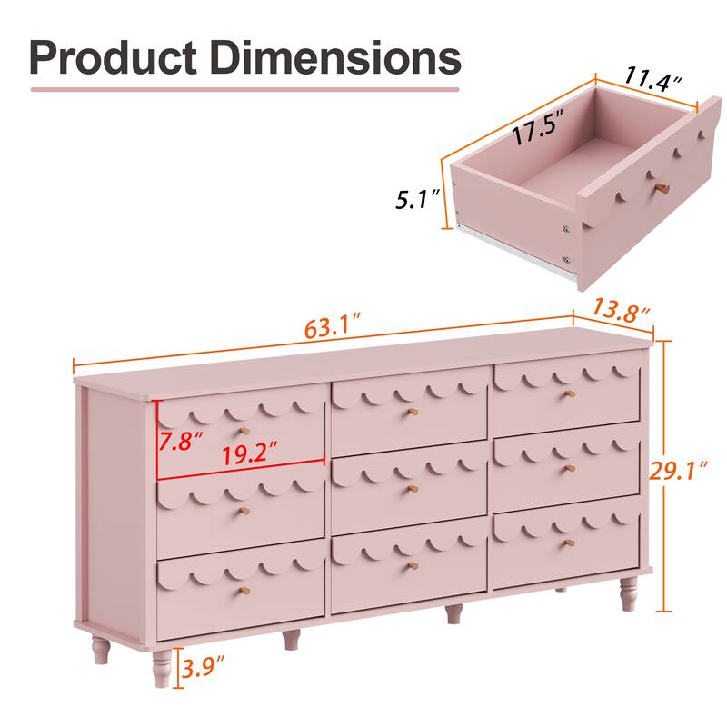 Royal 9-Drawer Lace Dresser - Max Storage for Growing Kids