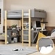 preview thumbnail 17 of 30, Full Size Loft Bed with Built-in Storage Cabinet, Cubes & Foldable Desk, Solid Wood Loft Bed Frame for Kids Teens Adults Gray