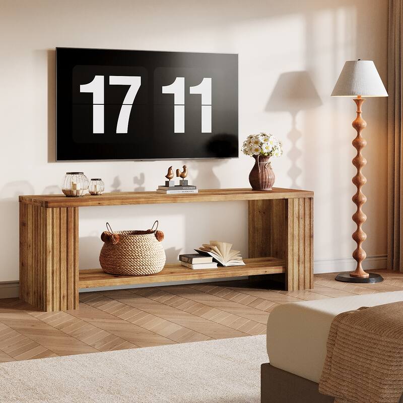 63" Farmhouse Entertainment Center with 2-Tier Storage Shelf