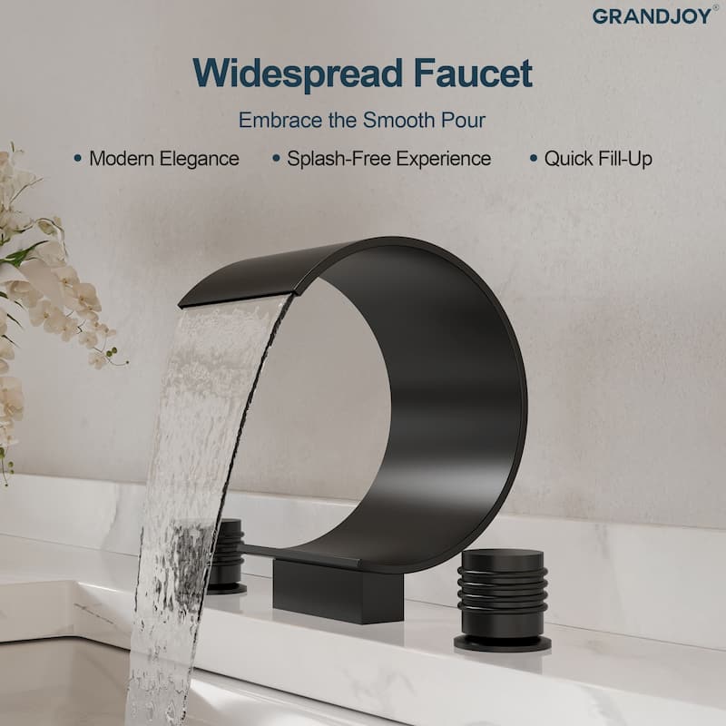 GRANDJOY High Arc Waterfall Widespread Bathroom Sink Faucet