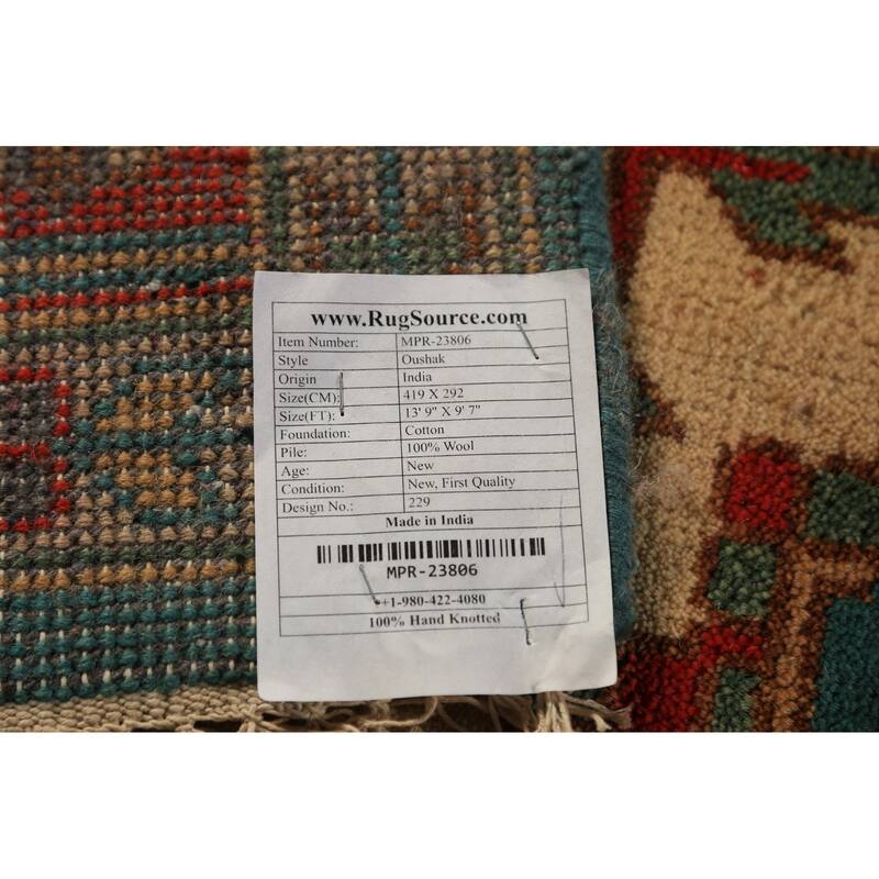 Green Medallion Oushak Indian Large Rug Hand-Knotted Wool Carpet - 9'7"x 13'9"