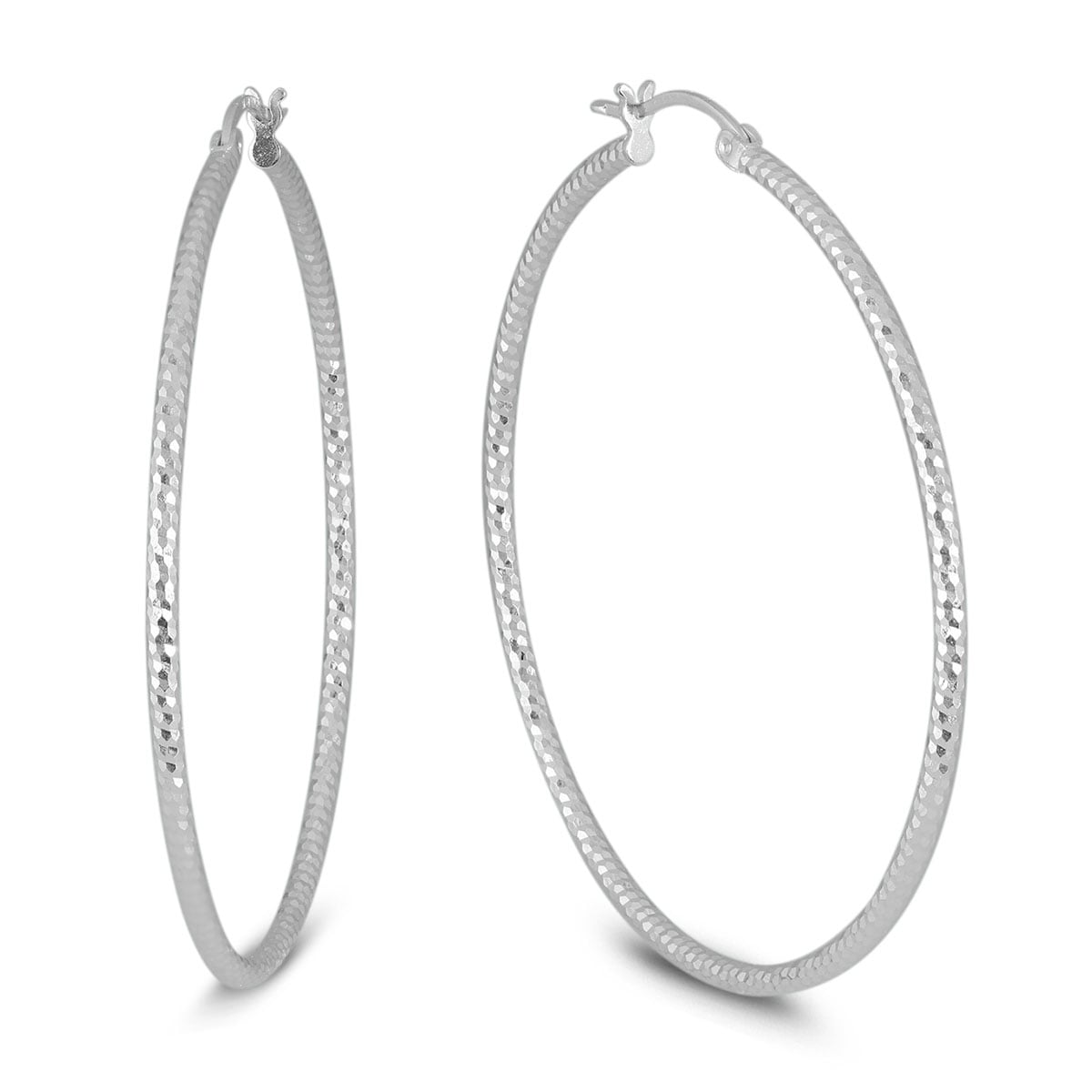 Marquee Jewels .925 Sterling Silver 50 mm Diamond-Cut Hoop Earrings