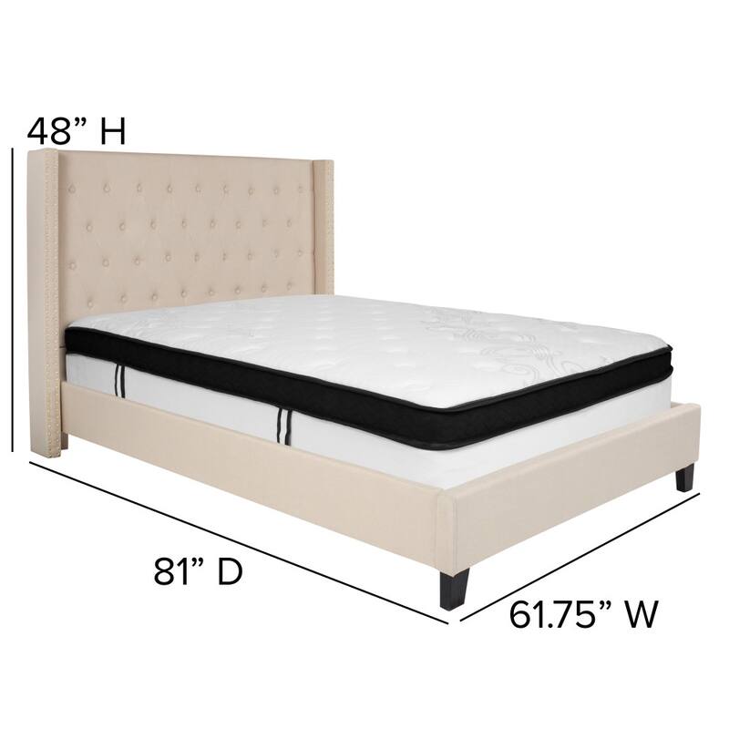 Tufted Upholstered Platform Bed w/ Memory Foam Pocket Spring Mattress