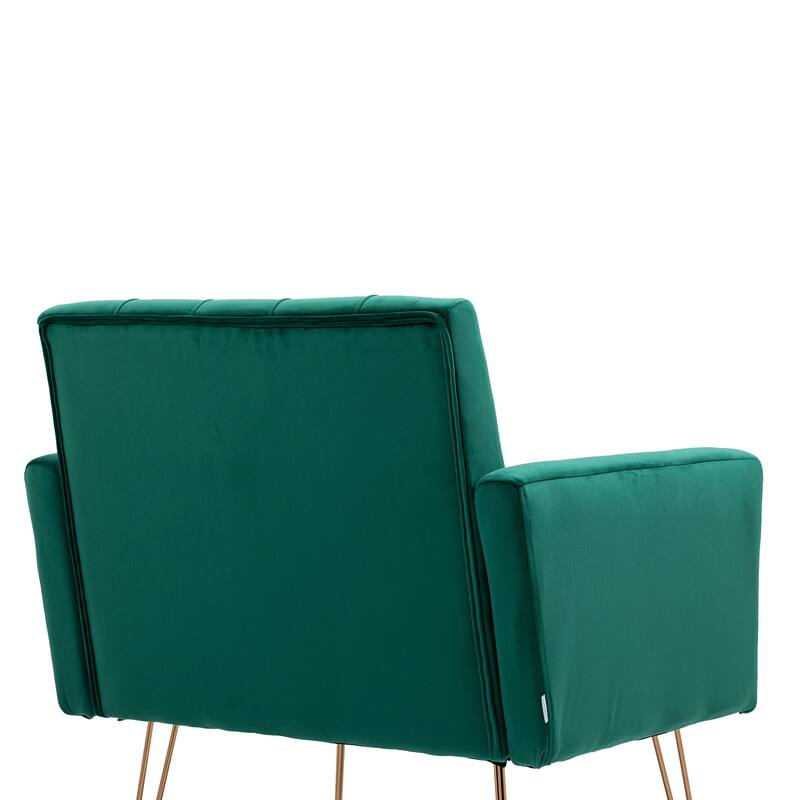 Velvet Upholstered Armchair Single Sofa Modern Tufted Reading Chairs Gold Metal Leg Wingback Chairs for Living Room Bedroom