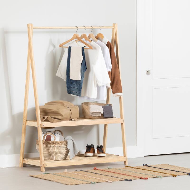 South Shore Sweedi Clothes Rack with Storage Shelves - Natural