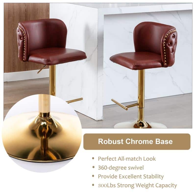 Modern Upholstered Swivel Adjusatble Height Leather Barstools Set of 2