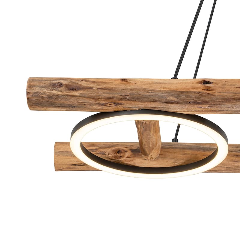 Rustic Wooden Dimmable Integrated LED Linear Pendant Light Adjustable Kitchen Island Lights - W 43.3"