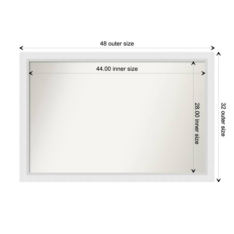 Blanco White Framed Non-Beveled Custom Wall Mirror, Bathroom Vanity Mirror - Outer Size: 48.25 x 32.25
