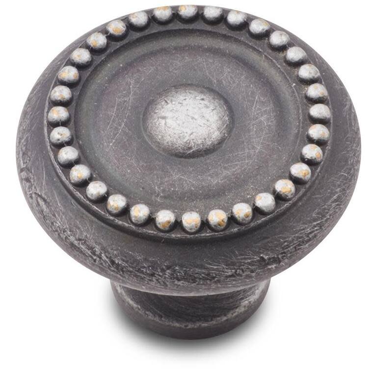 RK International CK 2222 Beaded 1-1/4" Round Solid Metal Traditional - Distressed Nickel