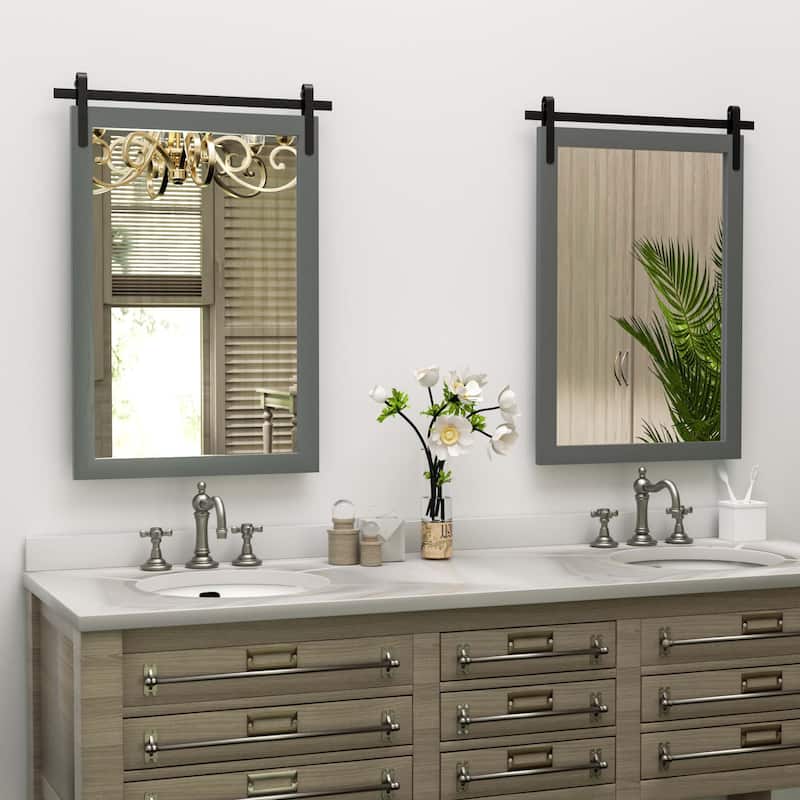 Modern Wall Mirrors, Rectangular Mirror with Wood Framed, Bathroom Mirror Barn Mirror Barn Door Mirror with Multi Size