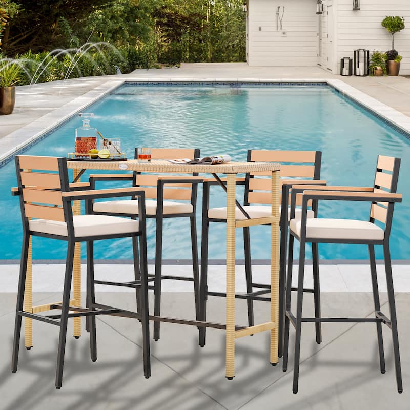 Moasis 3/5-Piece Outdoor Wicker Patio Bar Height Bistro Furniture Set - 5PCS-Brown