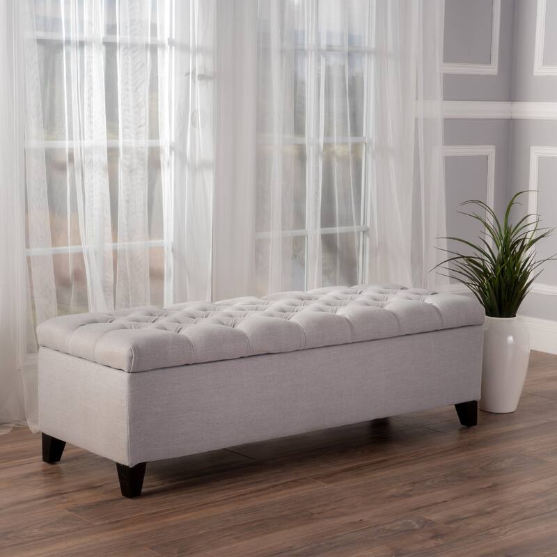 Ottilie Button-tufted Storage Ottoman Bench by Christopher Knight Home - Light Grey + Dark Brown