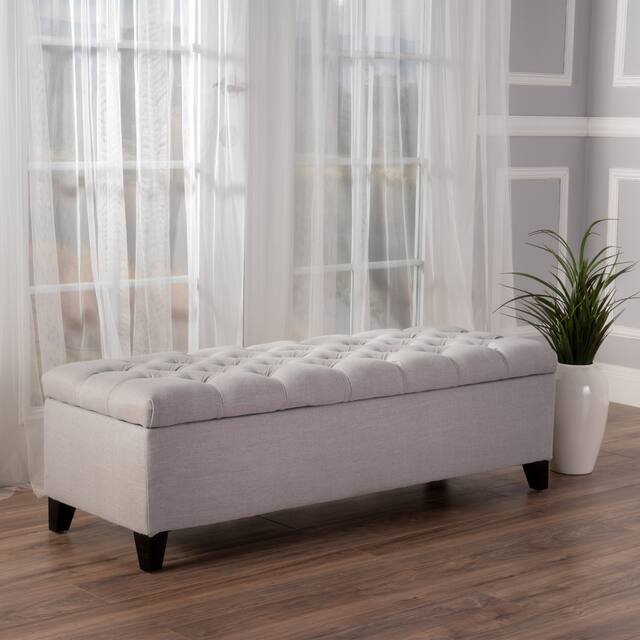Ottilie Button-tufted Storage Ottoman Bench by Christopher Knight Home - Light Grey + Dark Brown