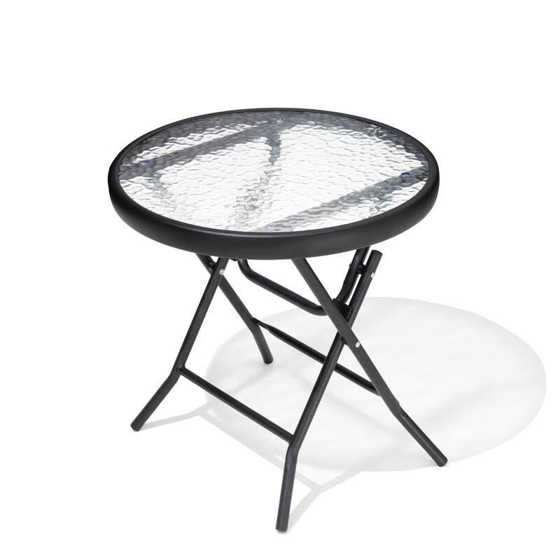 Outdoor Patio Folding Round Table Tempered Glass Top - Black - 1PC