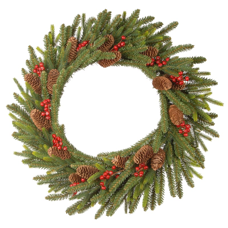 National Tree Company 2 ft. Feel Real® Dorchester Fir Wreath with Battery Operated LED Lights - 2 ft