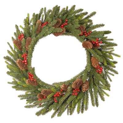 National Tree Company 2 ft. Feel Real® Dorchester Fir Wreath with Battery Operated LED Lights - 2 ft