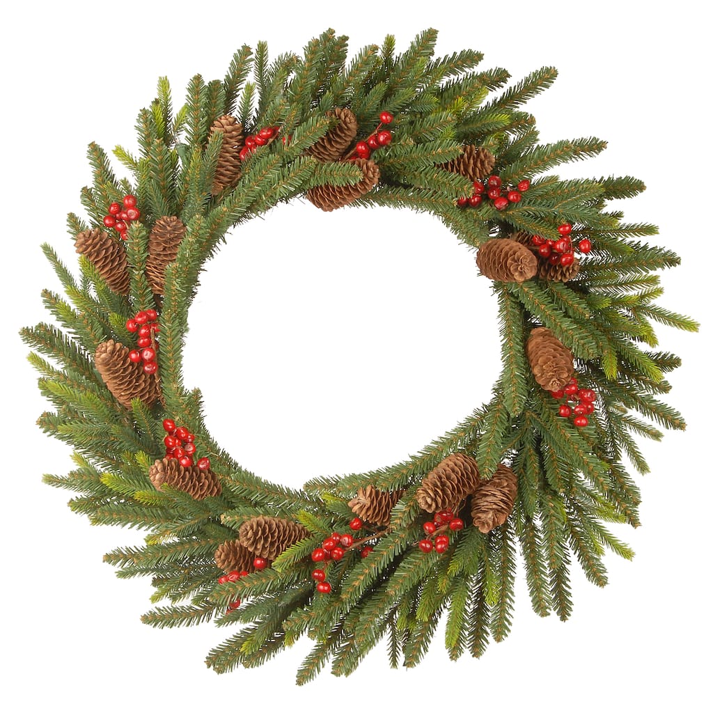 National Tree Company 2 ft. Feel Real® Dorchester Fir Wreath with Battery Operated LED Lights - 2 ft