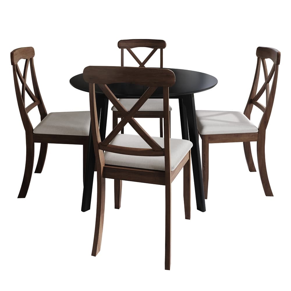 CraftPorch Farmhouse 4-Piece Chair and Round Table Wooden Dining Set