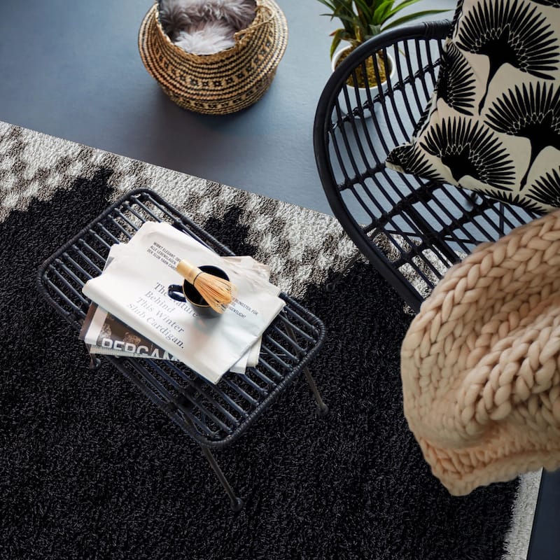 Geometric Shag Rug - Soft & Stylish - Anthracite Dark Gray - Medium Pile, Easy to Clean
