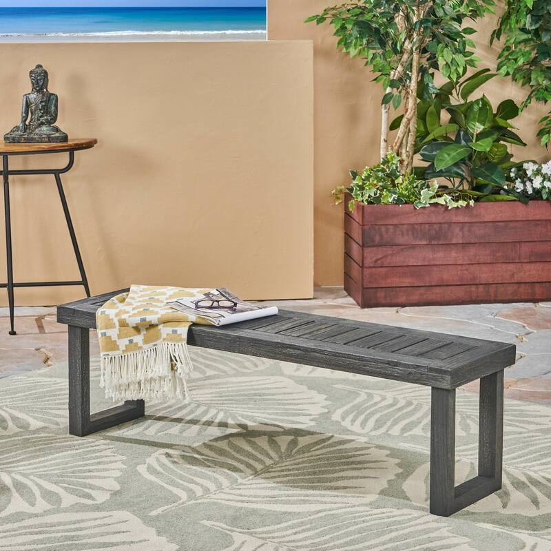 Roomfitters Outdoor Acacia Wood Dining Bench with Rectangular Legs and Slatted Top