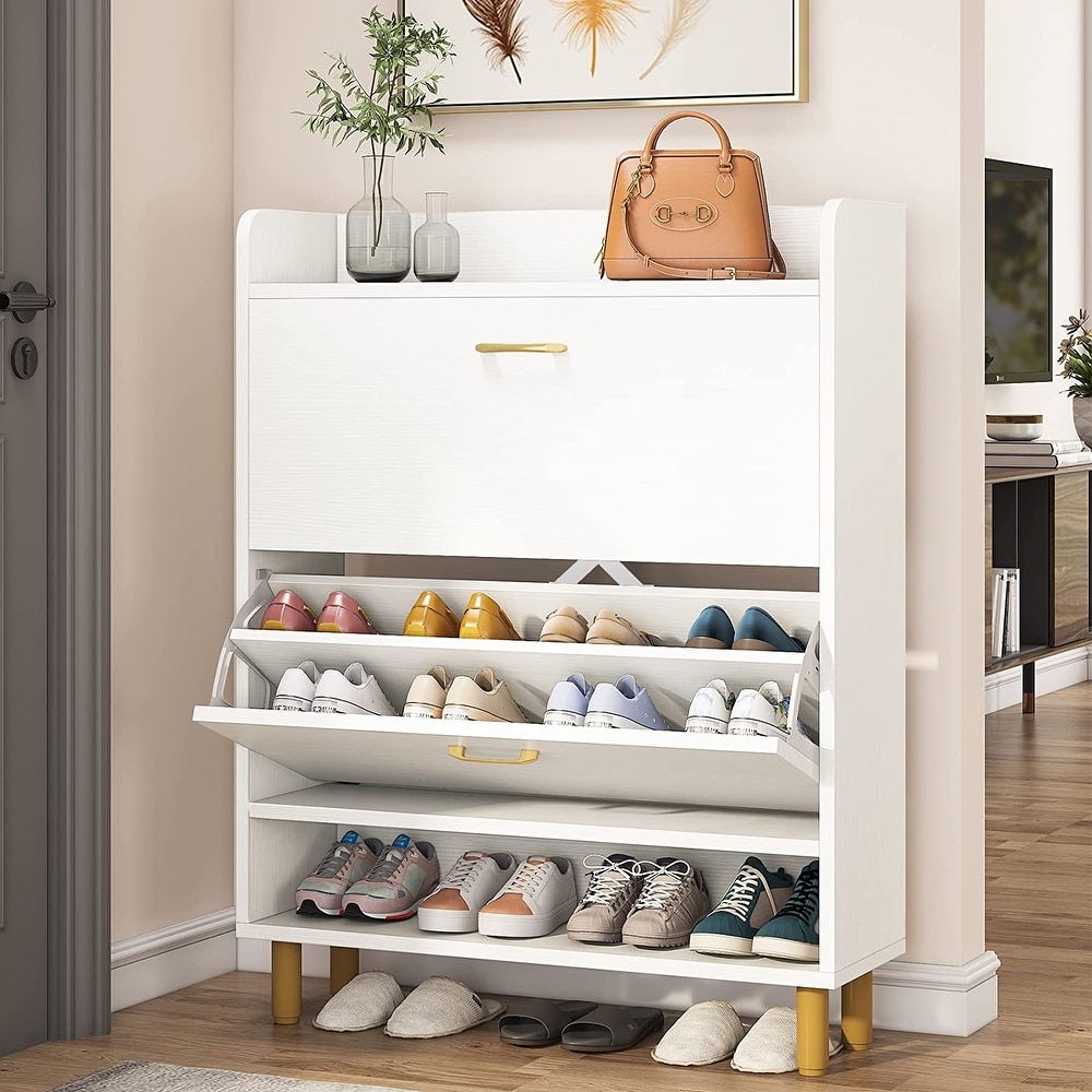 Shoe Cabinet with 4 Flip Drawers, Entryway Shoe Storage Cabinet with  Adjustable Panel, Free Standing Shoe Rack Storage Organizer - Bed Bath &  Beyond - 38428964