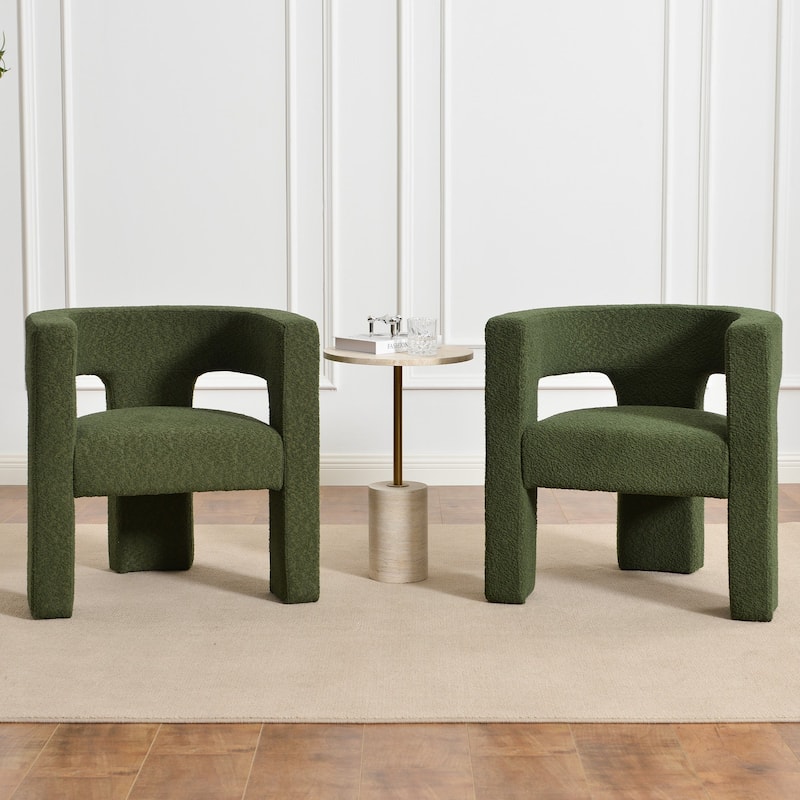 KINWELL 28" Wide Boucle Upholstered Square Armchair (Set of 2) - Green