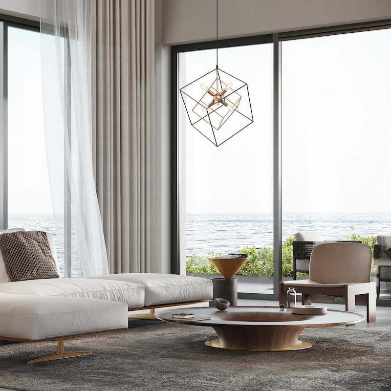 Modern 6-Light Black Gold Sputnik Chandelier Foyer Island Lights for Dining Room - 21.5"Dx23.5"H