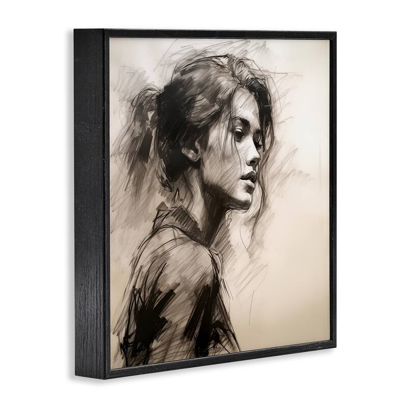 Stupell Traditional Sketch Portrait of Woman Framed Giclee Art Design By Heidi Kuntz