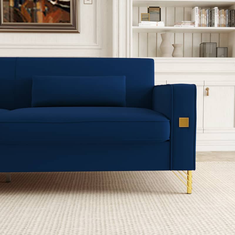 Modern 85.63" Velvet 3-seater Sofa with Gold Accents and Plush Cushions for Living Room