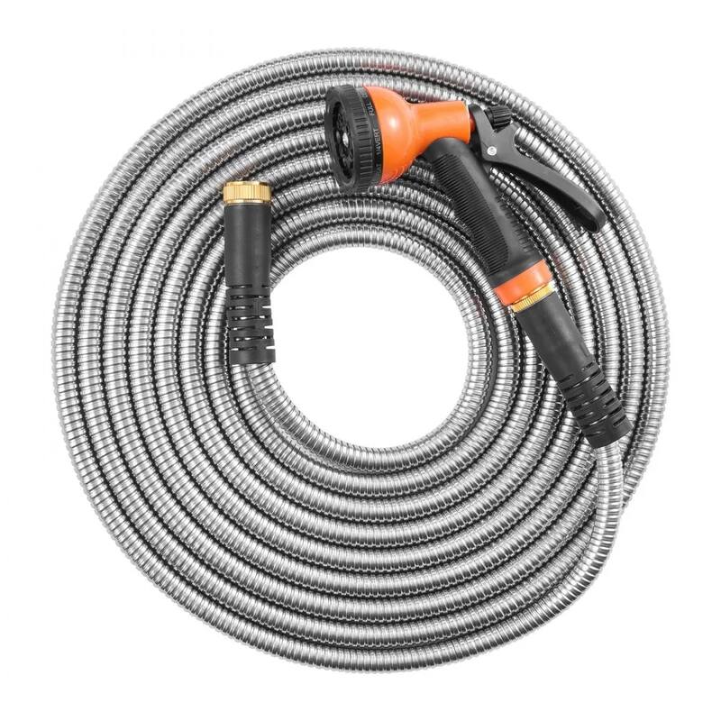 25ft Stainless Steel Hose for Garden and Car Wash Heavy-Duty Metal Hose with Adjustable Nozzle