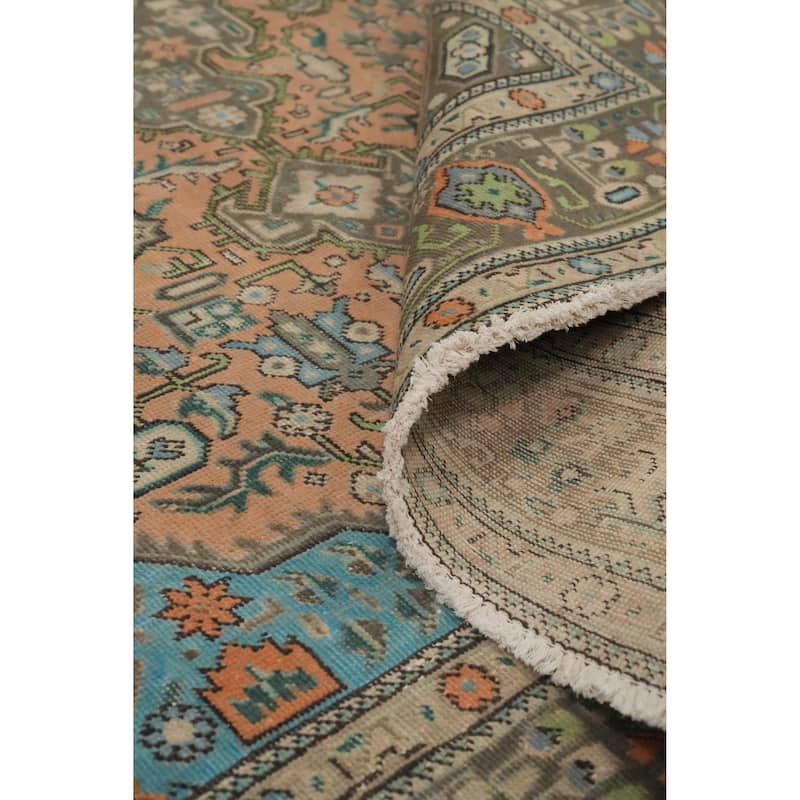 Hand Knotted Oriental 100% Wool Carpet Traditional Medallion Peach Tabriz Area Rug - 9' 2'' X 6' 4''