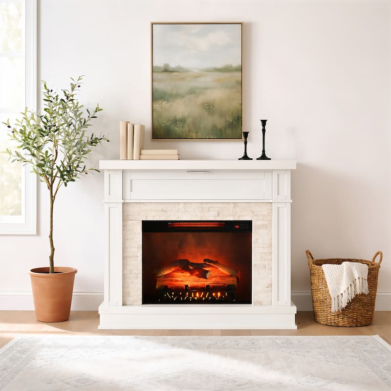 Ephersyn Electric Fireplace with Flame Effect - White