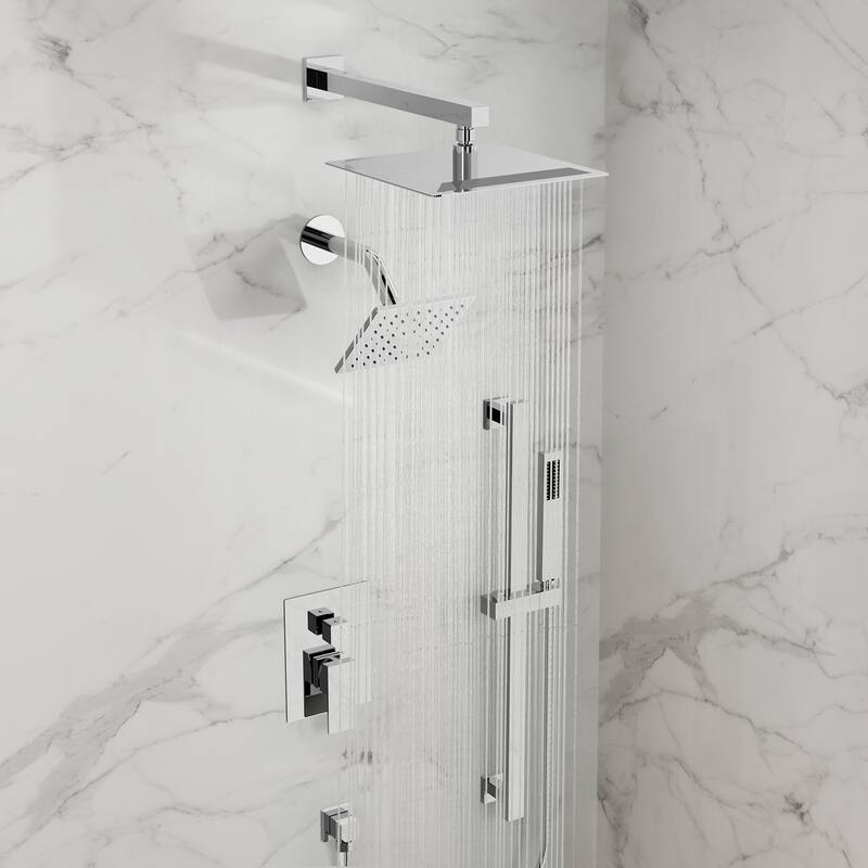 GRANDJOY Shower Faucet Set 10 and 6 inch Wall Mount Rainfall Dual Shower Heads with Handheld Shower Spray Combo High Pressure