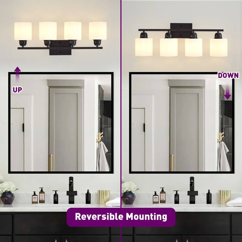 Modern Bathroom Vanity Light With Frosted Milk Glass Shades