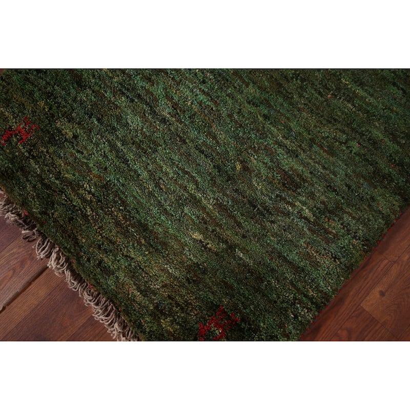 Tribal Green Gabbeh Persian Accent Rug Handmade Wool Carpet - 2'7"x 5'0"