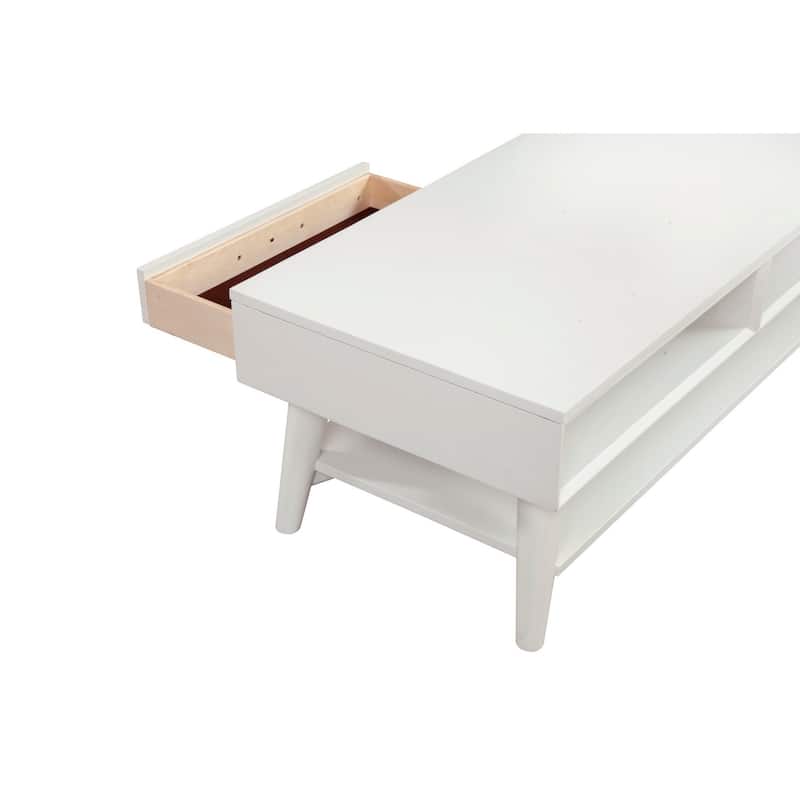 Coffee Table with 1 Drawer and Open Shelf, White