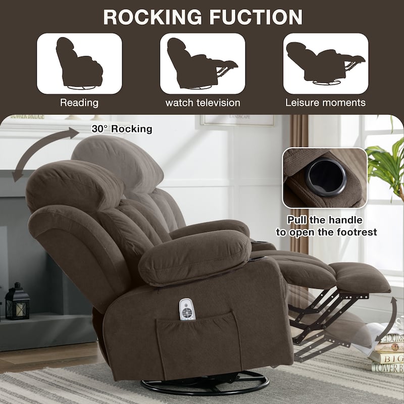 Velvet Swivel Recliner Lounge Chair with Massage, Heat & USB