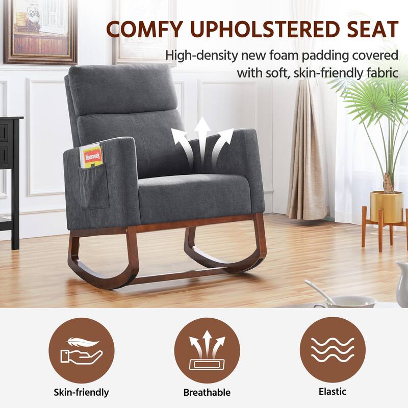Yaheetech Rocking Accent Armchair Upholstered Glider High Back Chair