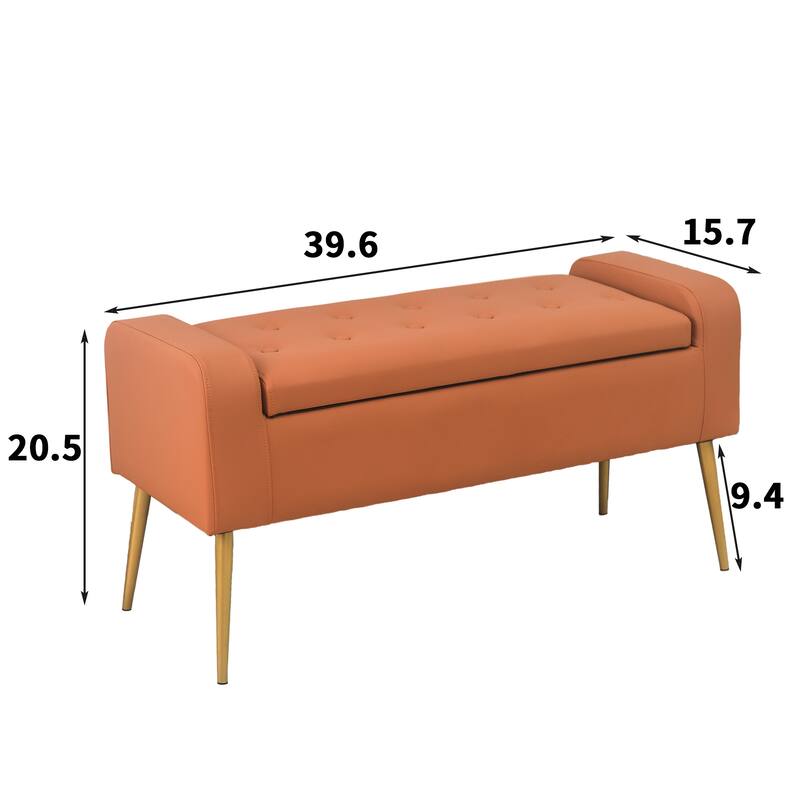 Adeco Upholstered Storage Ottoman Entryway Bench with Metal Legs