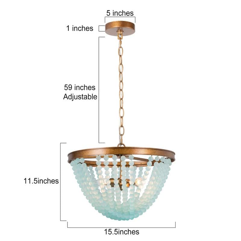 Coastal Beach 3-light Beads Chandelier Mid-century Modern Boho Blue White Pendant Lights - D15.7"*H11.5"