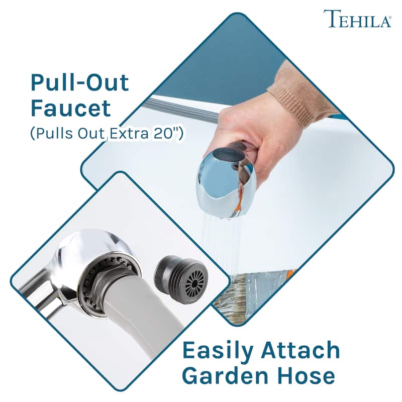 TEHILA White 16-Gallon Space Saver Utility Sink Laundry Tub with Pull-Out Faucet